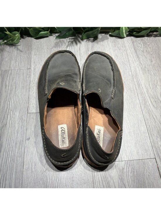 Men\'s OLUKAI Moloa Leather Slip On Shoes Black/Toffee Men’s Size 12 main image 3